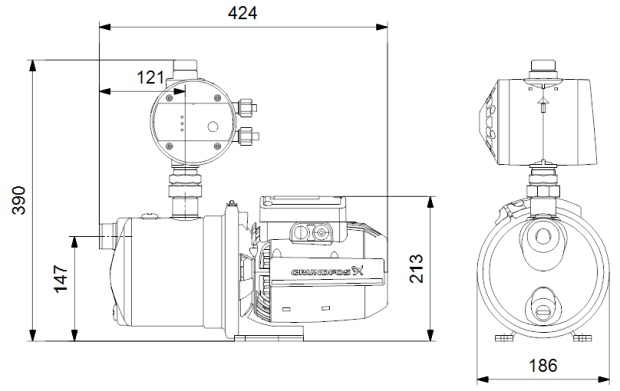 габарити насосної станції Grundfos JP 4-54 PM1